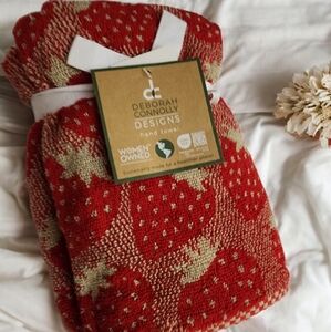 Deborah Connolly 2 Hand Towels Red Tan Strawberry OEKO-TEX